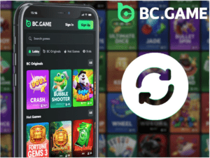 BC Game mobile app interface combining sportsbook betting and crypto casino games
