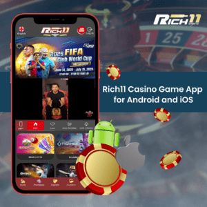 Rich11 gambling app homepage displaying casino, live games, and sports markets