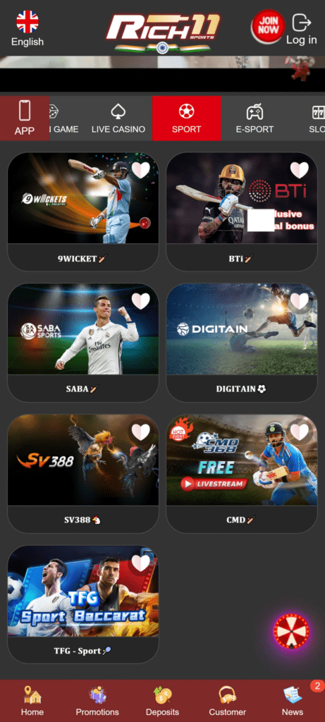 Indian players using Rich11 mobile app for casino games and sports betting
