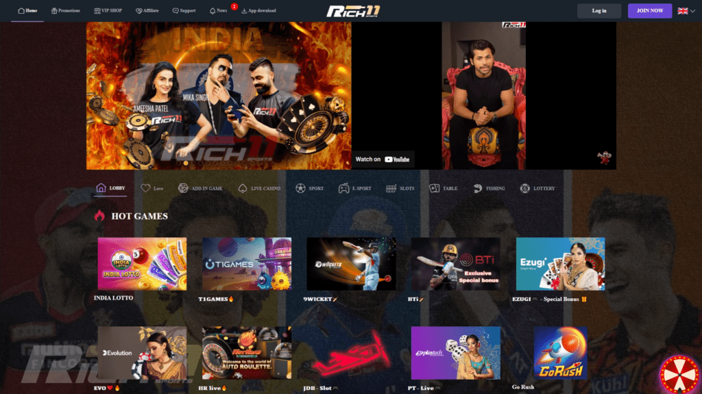 Live sports betting on Rich11 app designed for Indian users