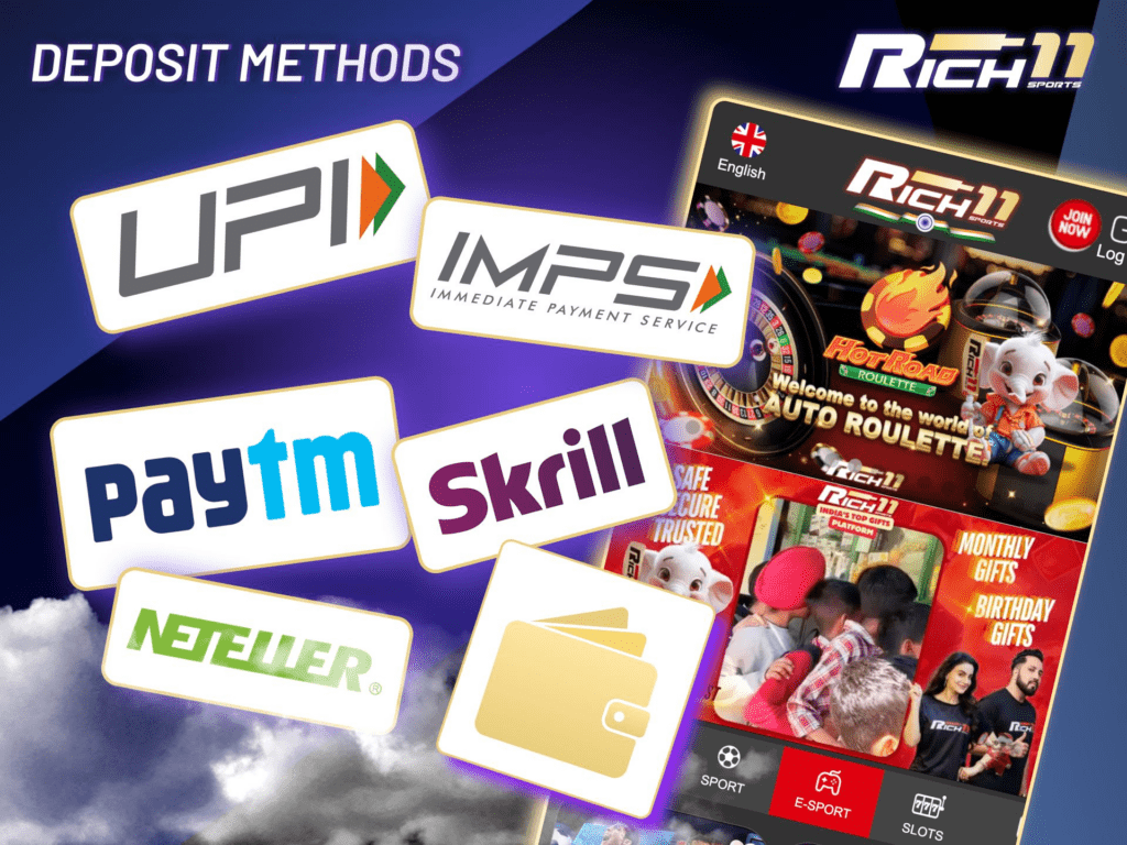 Rich11 payment options including UPI, PayTM, and PhonePe for India