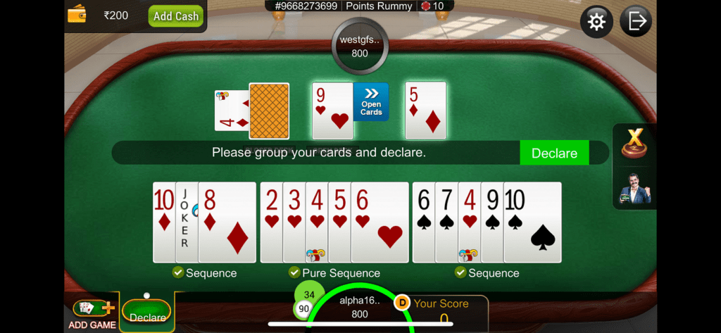 Multiple deck Indian rummy arrangement used to support larger player tables