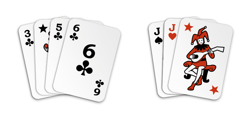 Indian rummy set with different suits displayed during Rummy 91 match